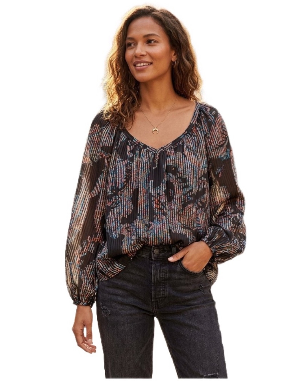 Anthropologie Maeve Black With Paisley Oversized Boho Blouse Size M